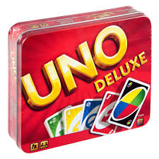Jeu de cartes Uno Deluxe avec cartes premium et boîtier de rangement élégant.