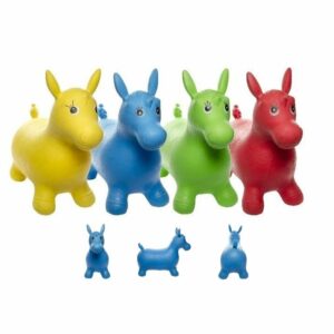 Cheval sauteur gonflable pour enfant avec poignées, jouet rebondissant pour développer équilibre et motricité.