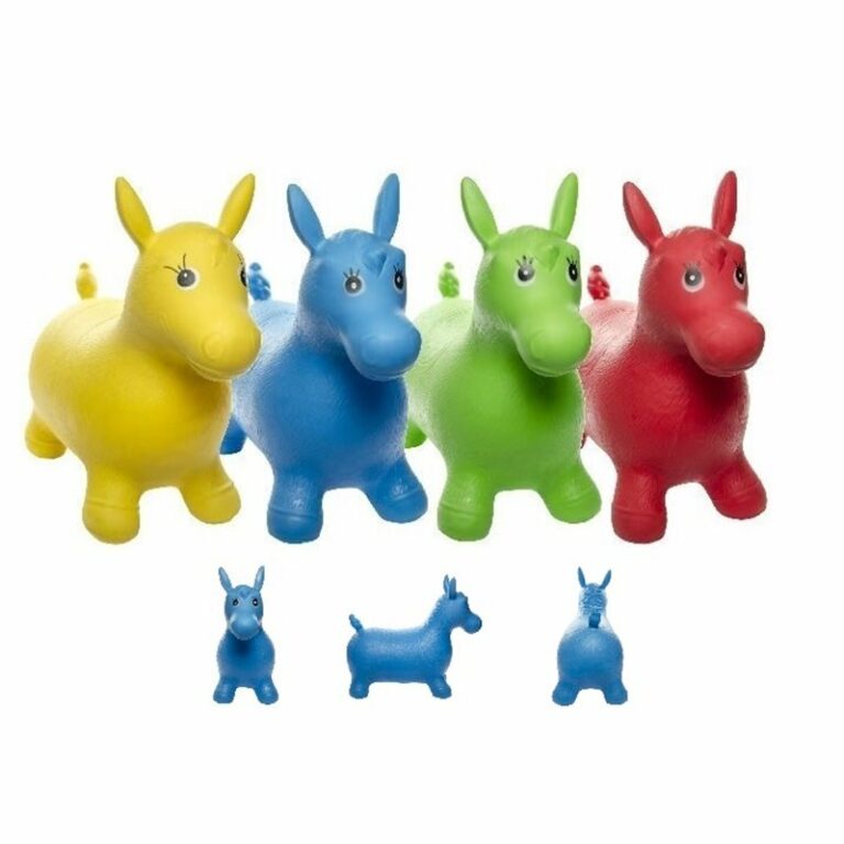 Cheval sauteur gonflable pour enfant avec poignées, jouet rebondissant pour développer équilibre et motricité.