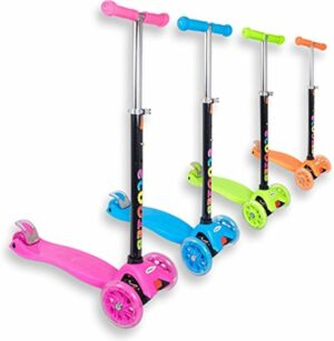 Trottinette 3 roues enfant débutant 2-10 ans avec guidon réglable et roues en PU résistantes.