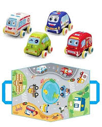 voitures souples bébé Huanger avec tapis de jeu et 4 voitures colorées