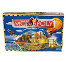 monopoly merveilles du monde jeu de société avec plateau illustré des sites célèbres et pions