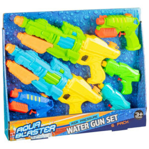 Lot de 6 pistolets à eau Aqua Blaster à pression d’air pour jeux aquatiques en extérieur.