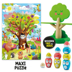 Jouet Montessori en bois Happy Birds Balancing avec oiseaux colorés à empiler pour enfants