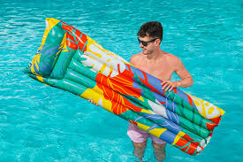 Bestway Lounge Fashion 183 x 69 cm matelas gonflable multicolore avec oreiller intégré pour piscine et plage.