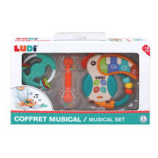 Enfant jouant avec les instruments colorés du Coffret Musical LUDI pour découvrir les sons, le rythme et l’éveil musical dès le plus jeune âge.