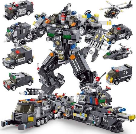 Police Building Blocks Robot 8 in 1 - jeu de construction robot et véhicules de police transformables pour enfants
