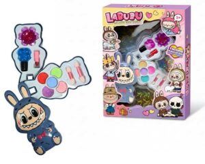 Coffret maquillage enfant Labubu Baby avec accessoires de beauté factices.