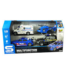 Hélicoptère et voiture de police 1:20 pour enfants avec design réaliste.