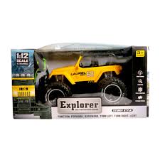 Jeep télécommandée 1:12 rechargeable avec lumières LED et câble USB.