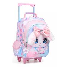 Sac à dos à roulettes Chimola Bunny BT180 18 pouces avec design lapin, trois compartiments et trolley renforcé.