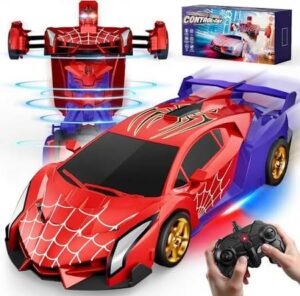 Voiture télécommandée Spider Transform RC transformable en robot avec lumières LED et rotation à 360°.
