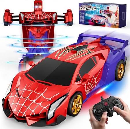 Voiture télécommandée Spider Transform RC transformable en robot avec lumières LED et rotation à 360°.