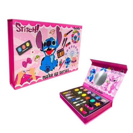 Coffret maquillage enfant Stitch avec miroir et accessoires de beauté pour filles.